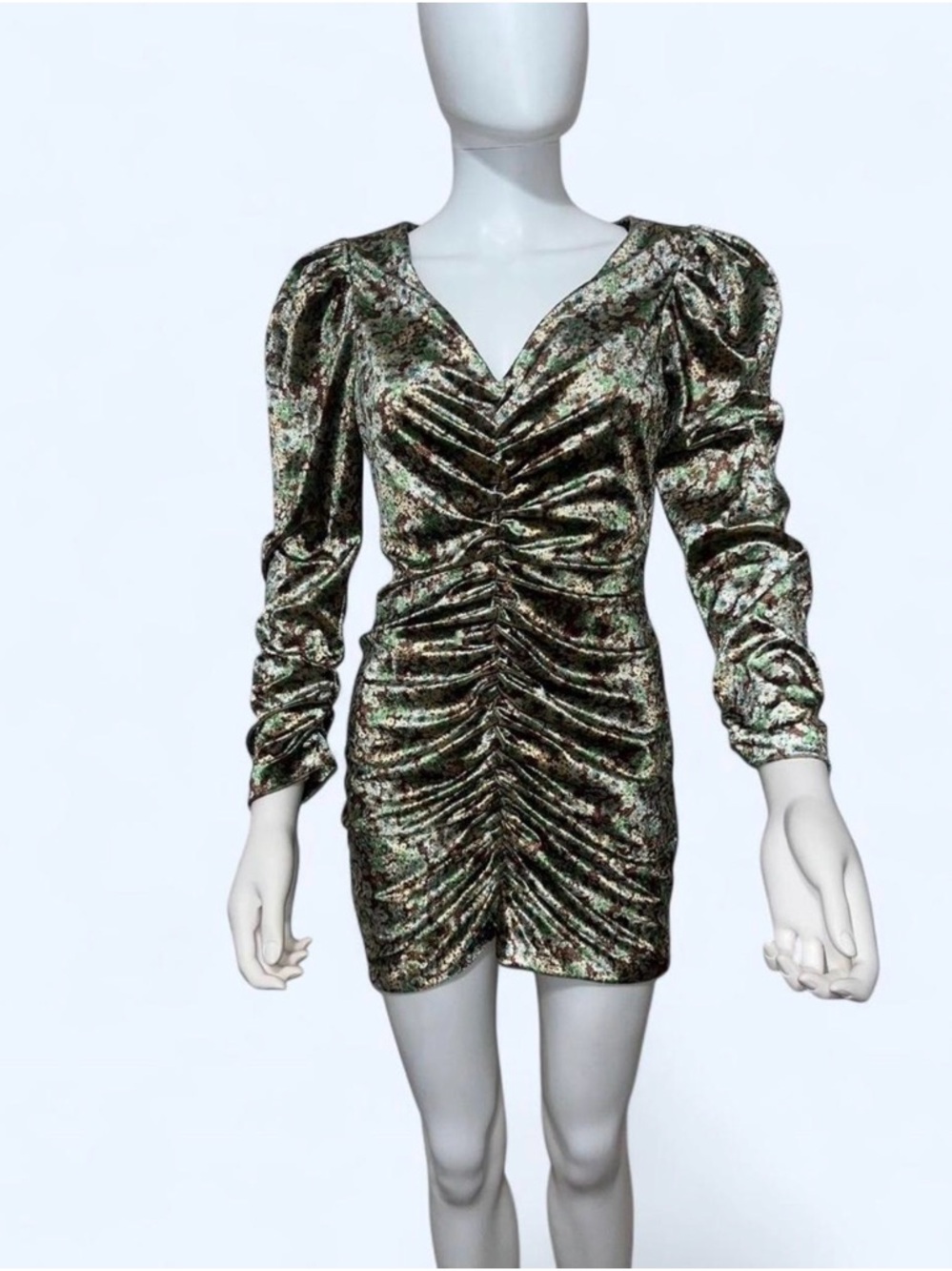 Zara velvet long sleeve ruched dress